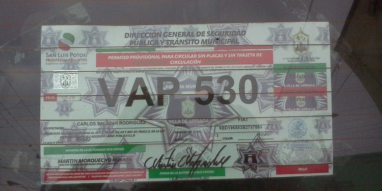 permisos para circular sin placas